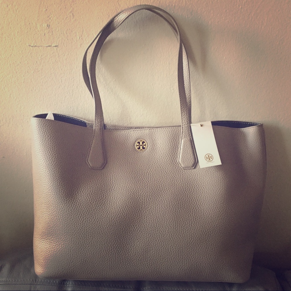 NWT $395 Tory Burch French Grey Leather Tote Bag